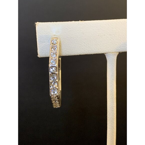 Avon Silver Tone And Rhinestone Geometric Dimensions Hoop Earrings (1574) - Picture 2 of 6